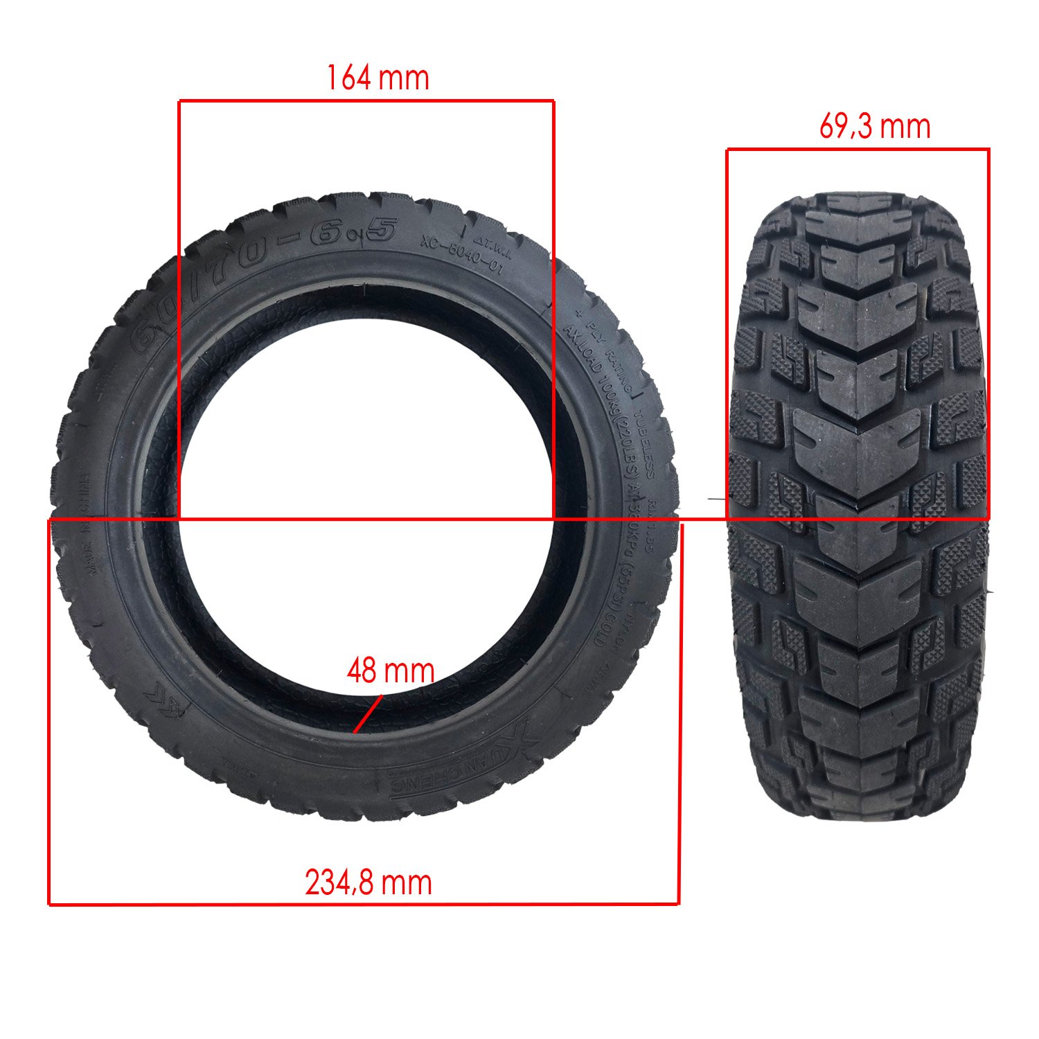Rueda cubierta 60/70-6,5 Tubeless offroad para G30 / Smartgyro K2 [Xuancheng] - RuedaQrueda