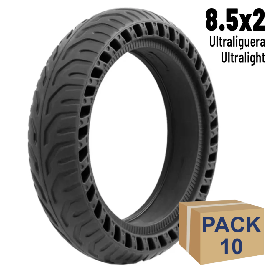 Rueda maciza 8,5x2 Agujereada NEGRO Para Xiaomi (Pack10) - 10 unidades