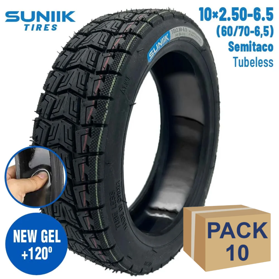 Neumático con gel antipinchazo 10x2,5-6,5 (60/70-6.5) Semitaco [Suniik] - 10 unidades