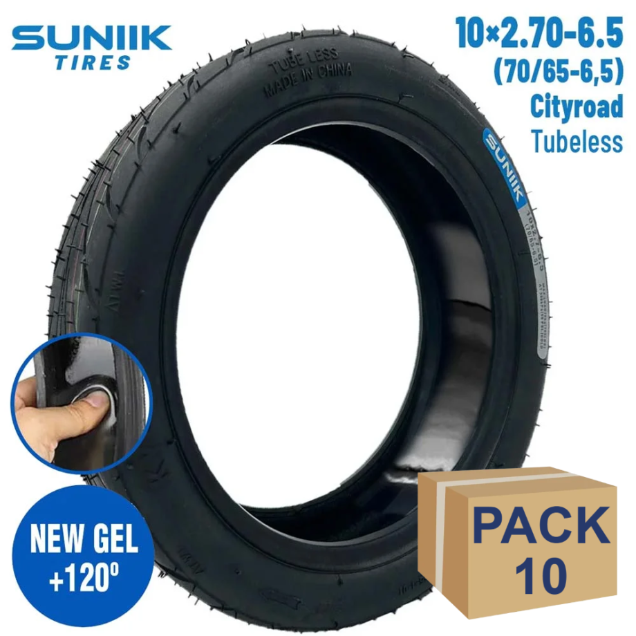 Neumático con gel antipinchazo 10x2,7-6,5 (70/65-6,5) Cityroad [Suniik] - 10 unidades