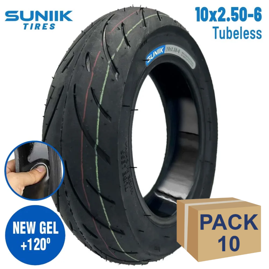 Neumático con gel antipinchazo 10x2,5-6 Cityroad Tubeless [Suniik] - 10 unidades