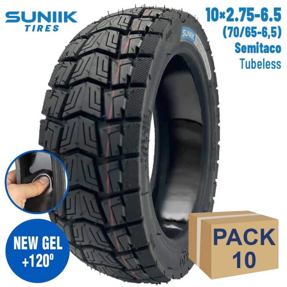 Neumático con gel antipinchazo 10x2,75-6,5 (70/65-6,5) Semitaco [Suniik] - 10 unidades