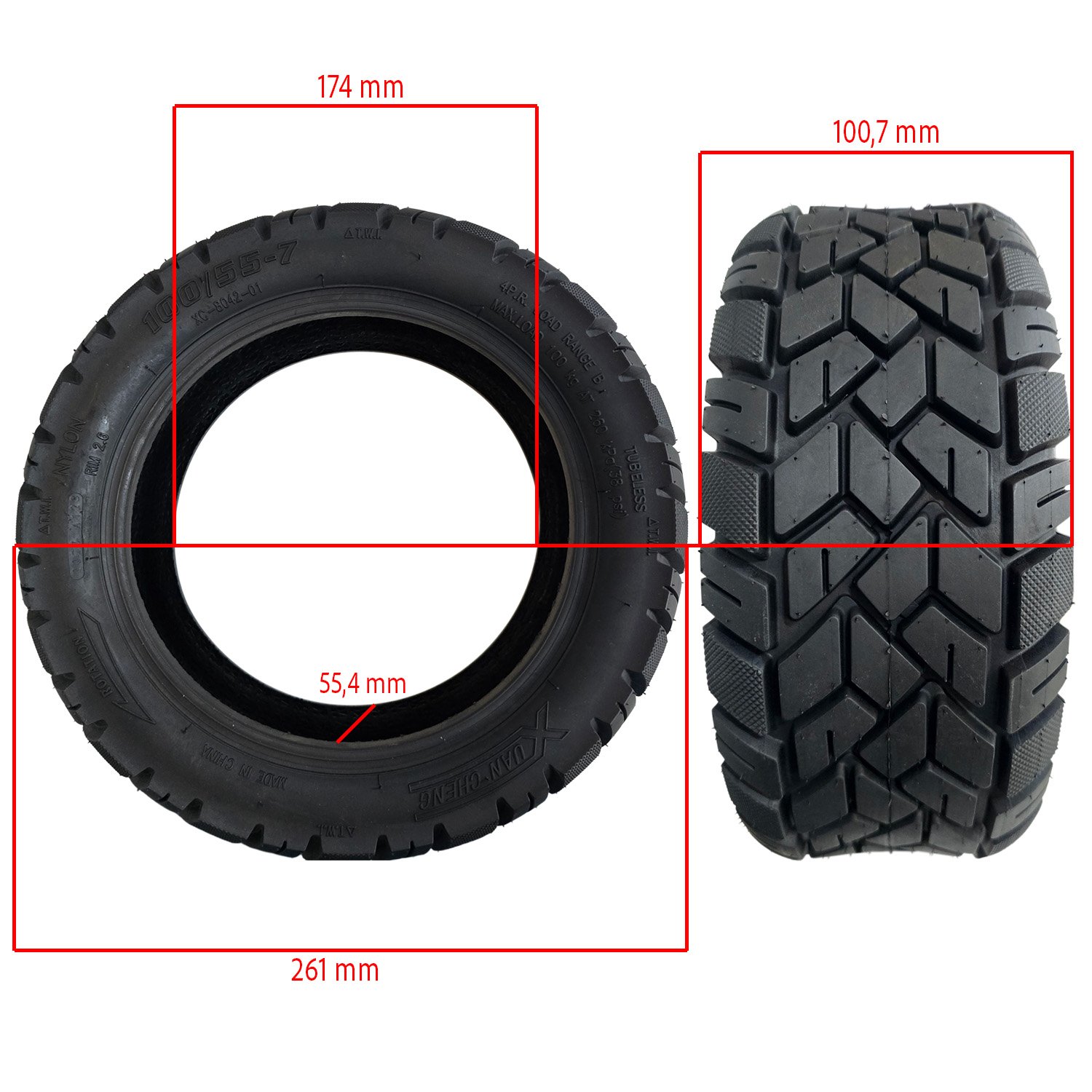 Rueda cubierta 100/55-7 Tubeless Offroad [Xuancheng] - RuedaQrueda