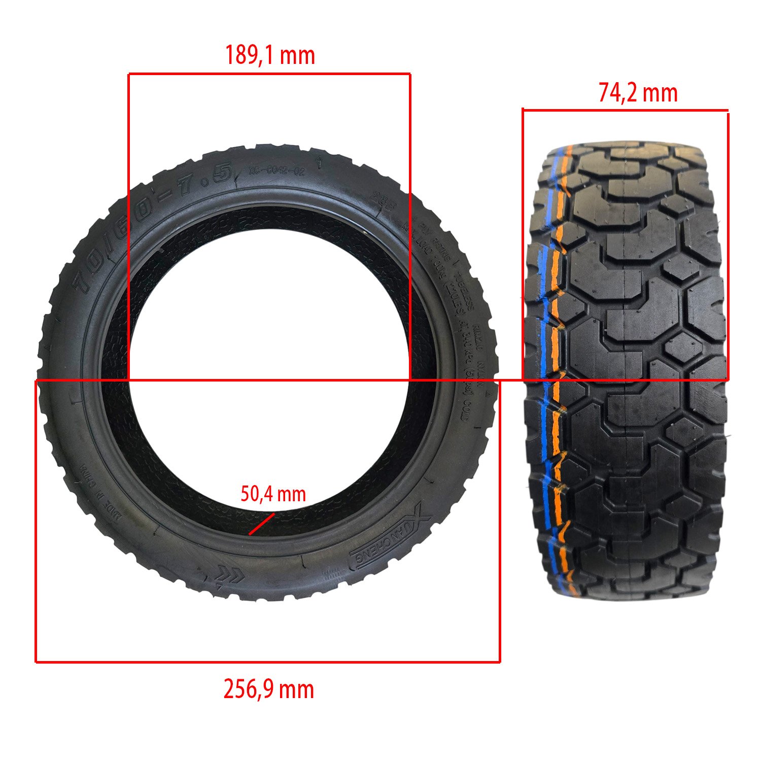 Neumático 70/60-7,5 Tubeless Offroad para Ninebot ZT3 Pro / Ninebot MAX G3 E(Con gel antipinchazos) [Xuancheng] - RuedaQrueda
