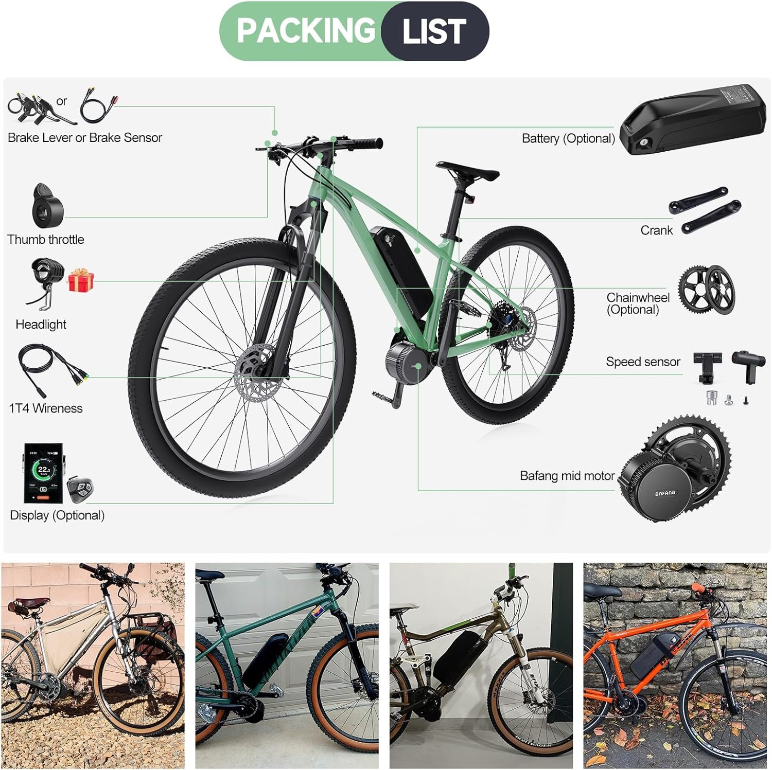 Kit conversión de bicicleta eléctrica de accionamiento medio 750W 48V – 100MM (Display: EKD01) [Bafang] - RuedaQrueda