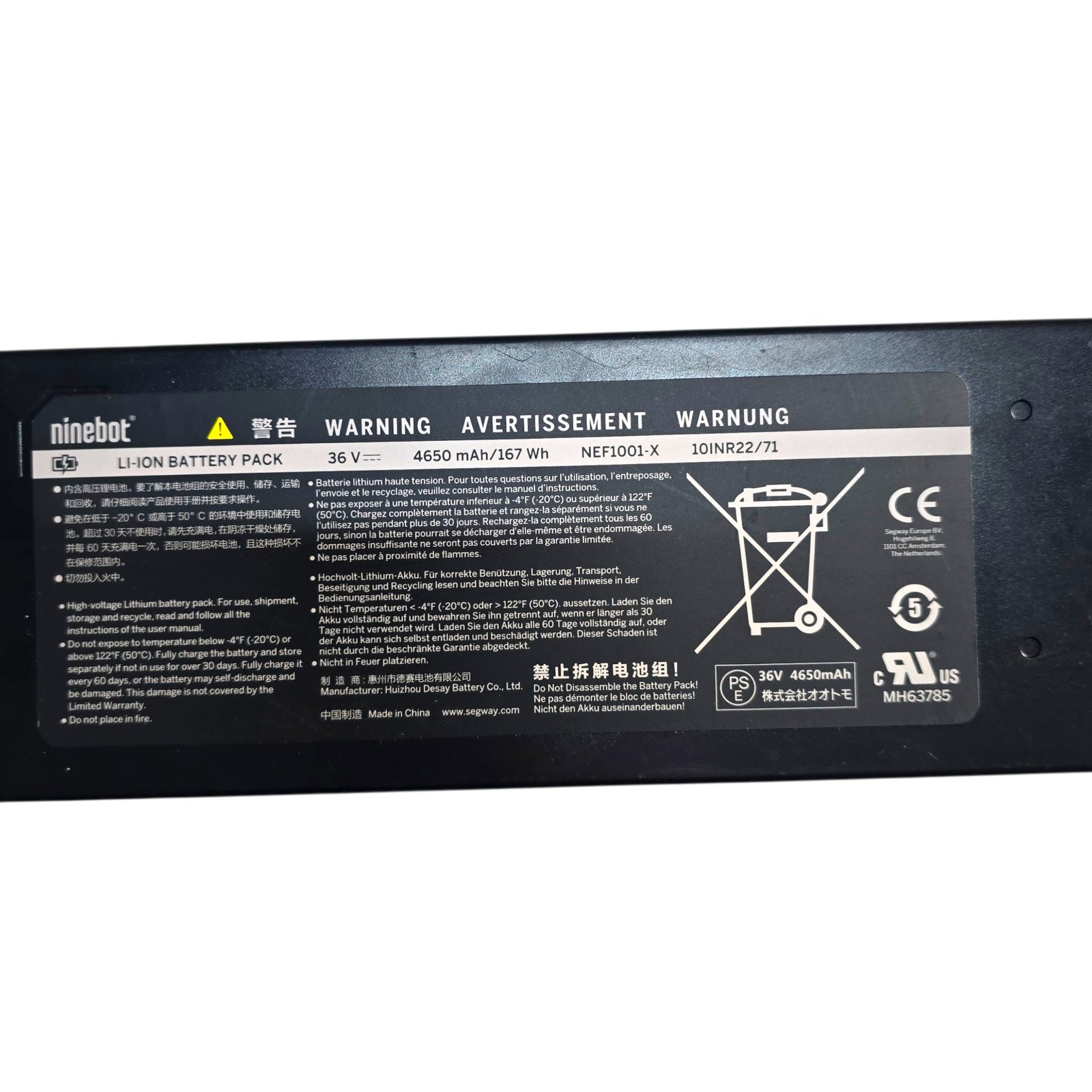 Bateria 4650mAh 36V para patinete eléctrico Ninebot AIR T15 pro 4Pin - RuedaQrueda