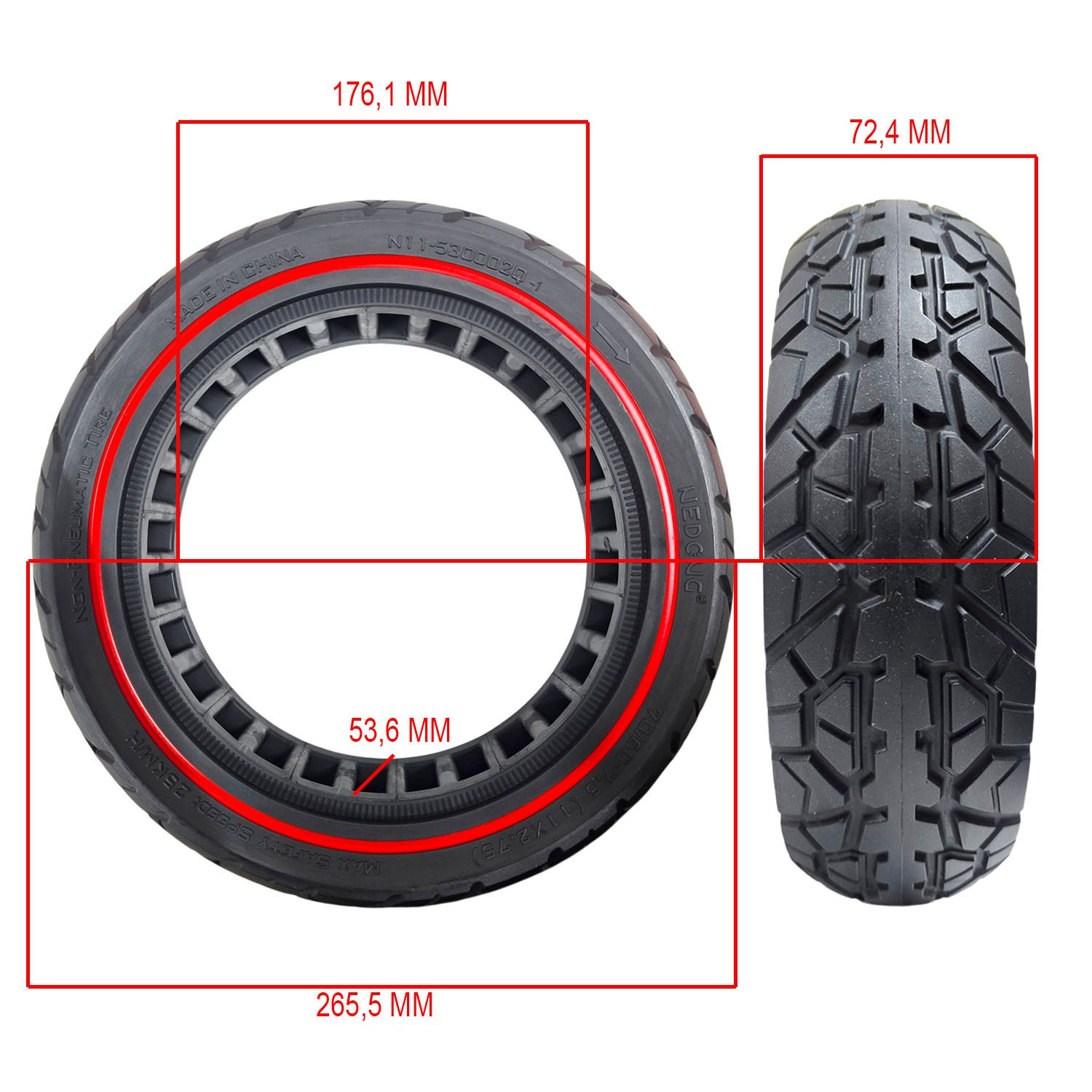 Rueda maciza 70/60-7,5 Roja compatible con ZT3 [Nedong] - RuedaQrueda