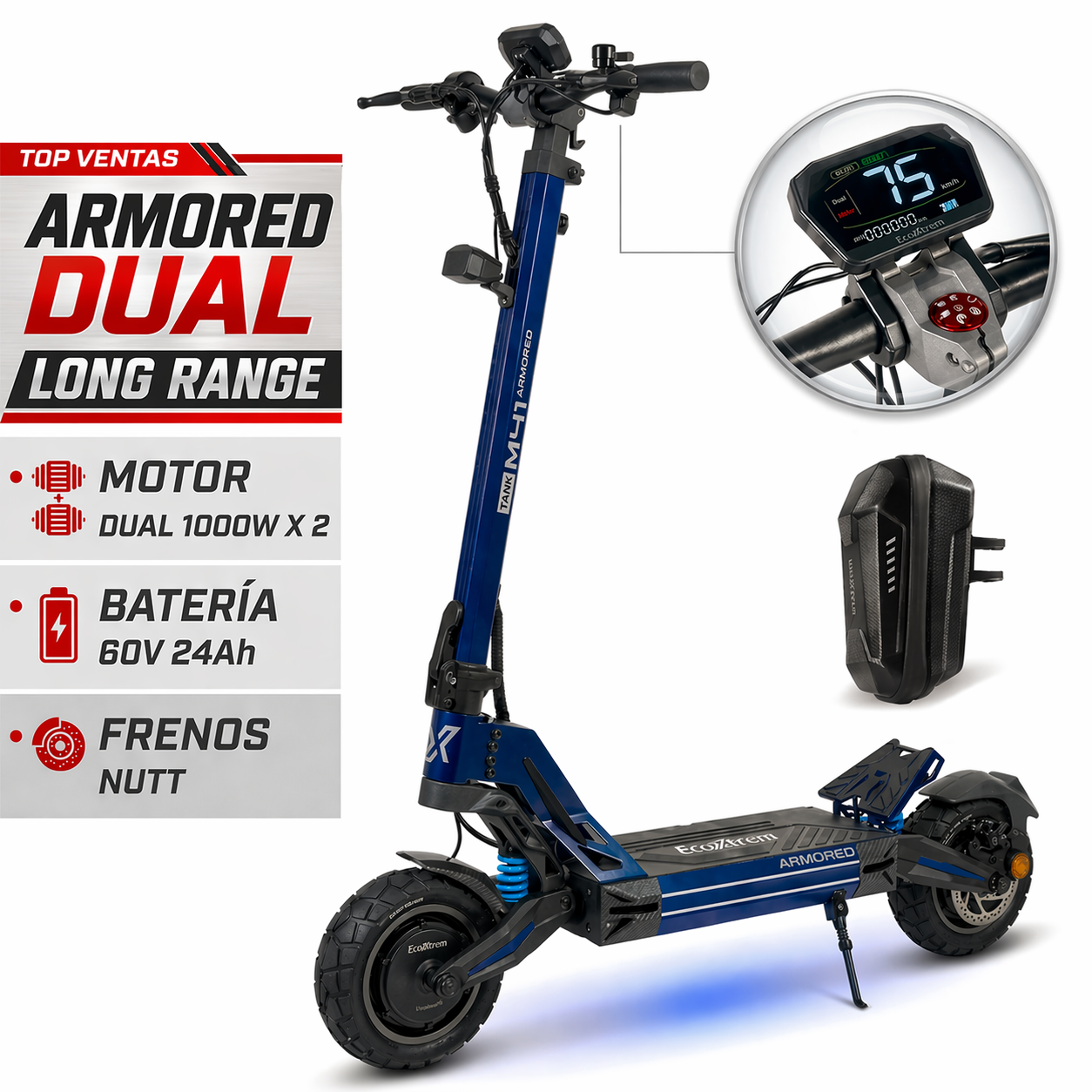 Ecoxtrem Armored Dual Long Range – DGT Homologado 2026 (Azul) [NUEVO MODELO 24AH]