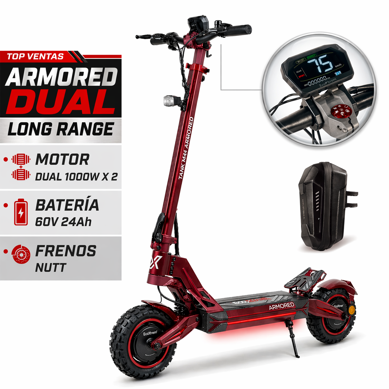Ecoxtrem Armored Dual Long Range – DGT Homologado 2026 (Rojo) [NUEVO MODELO 24AH]